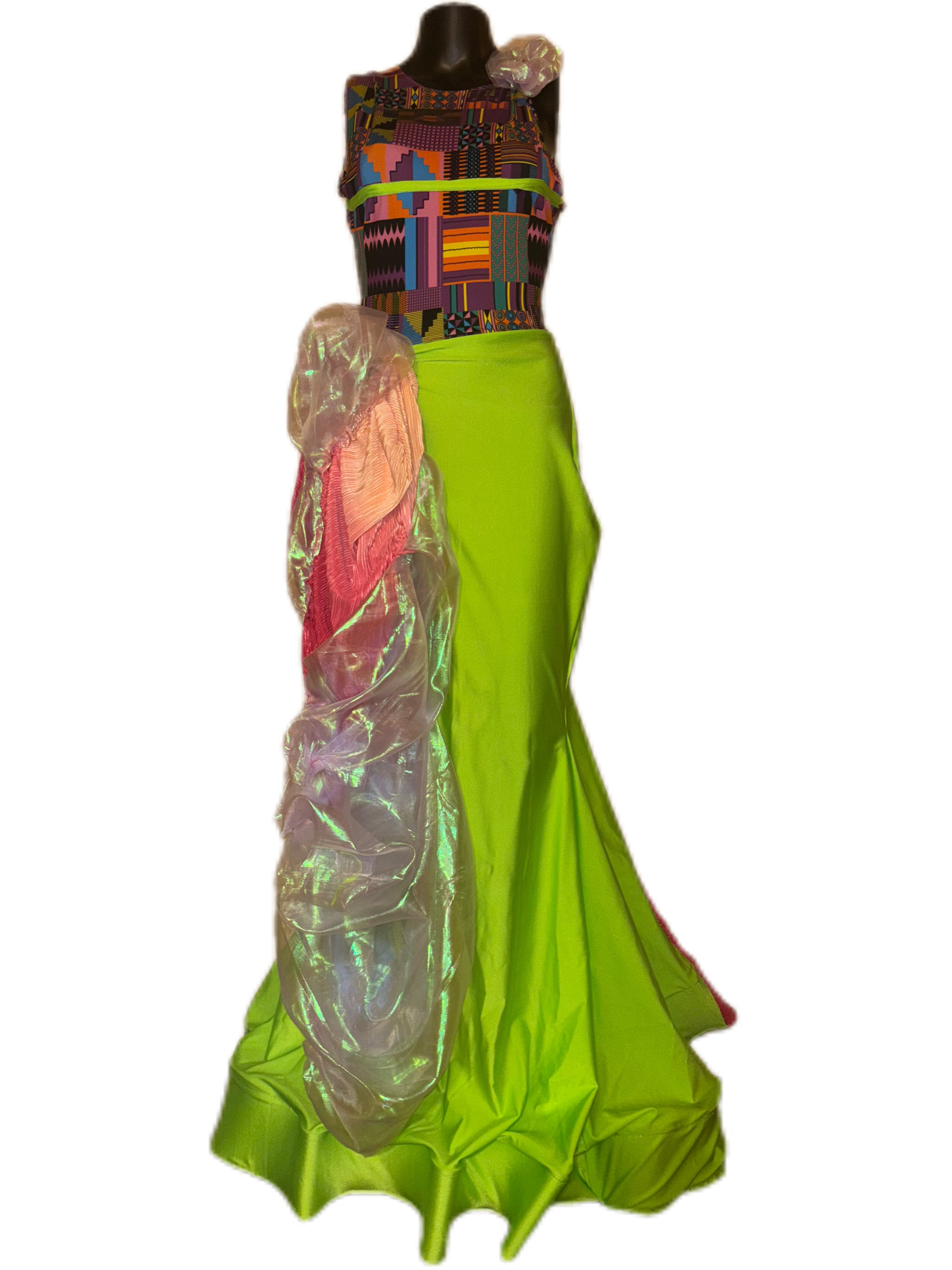 Lime Time Siren Gown with African Stretch Fabric