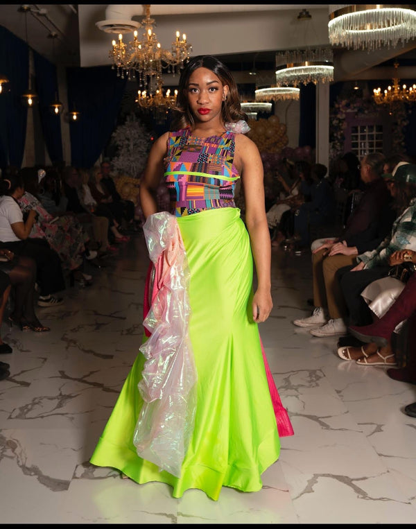 Lime Time Siren Gown with African Stretch Fabric