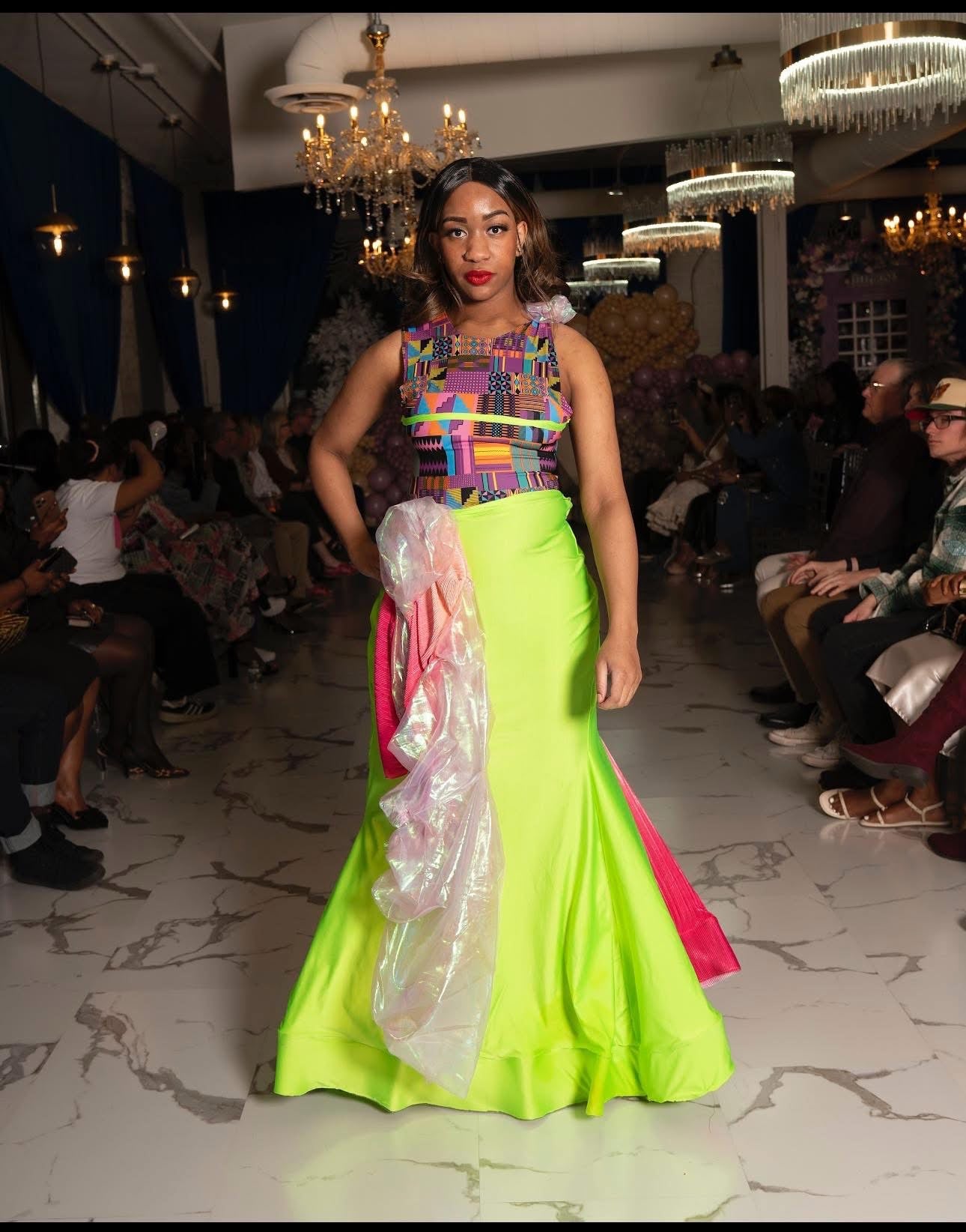 Lime Time Siren Gown with African Stretch Fabric