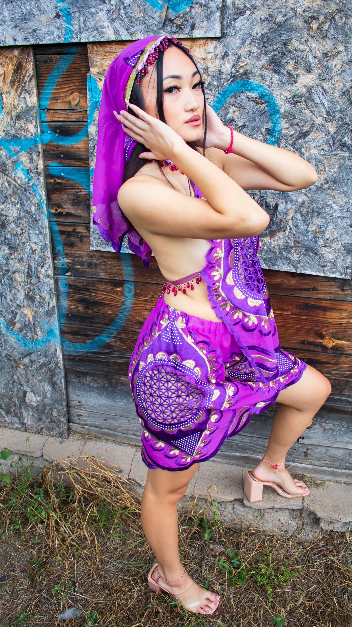 "Stunning Royal Bloom" - Skirt, Head Covering, and Halter shirt.