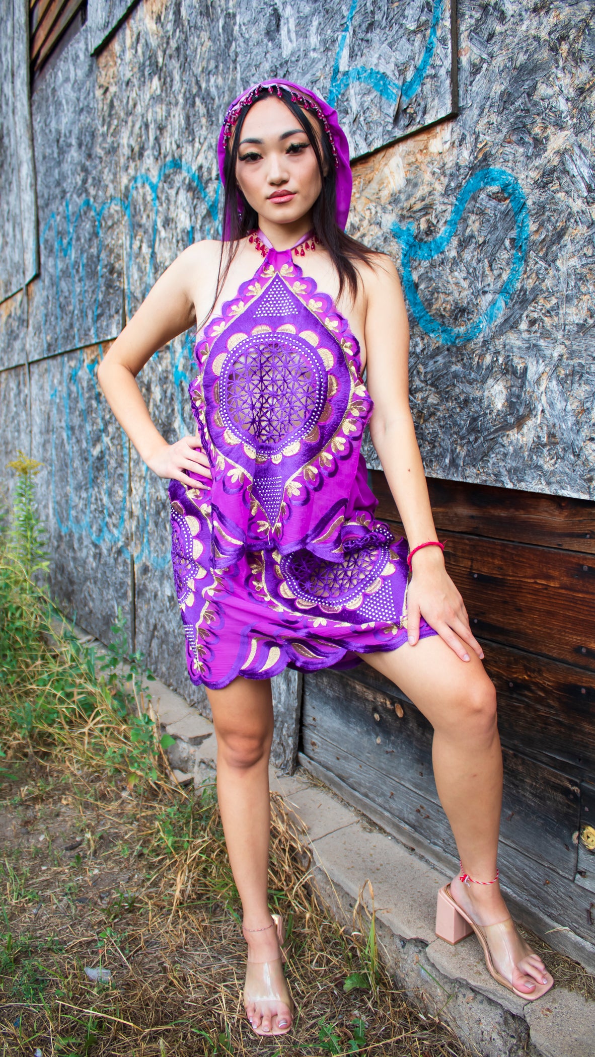 "Stunning Royal Bloom" - Skirt, Head Covering, and Halter shirt.