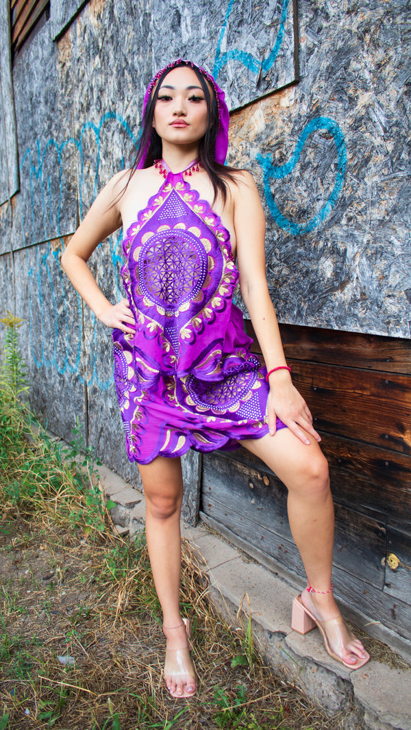 "Stunning Royal Bloom" - Skirt, Head Covering, and Halter shirt.