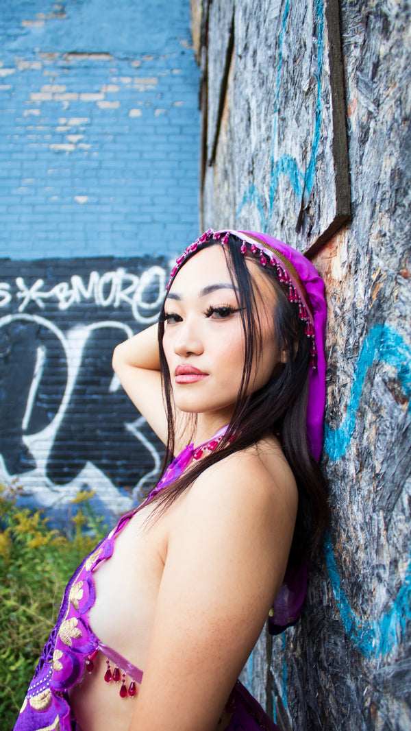 "Stunning Royal Bloom" - Skirt, Head Covering, and Halter shirt.