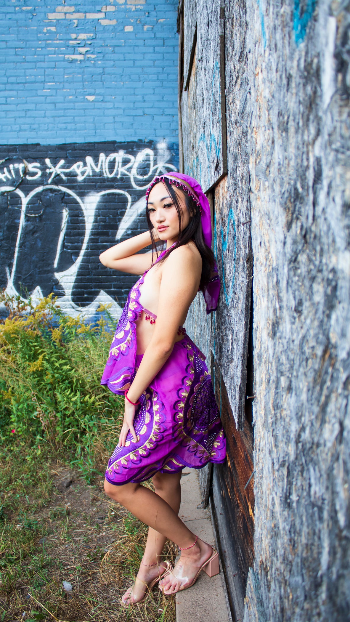 "Stunning Royal Bloom" - Skirt, Head Covering, and Halter shirt.