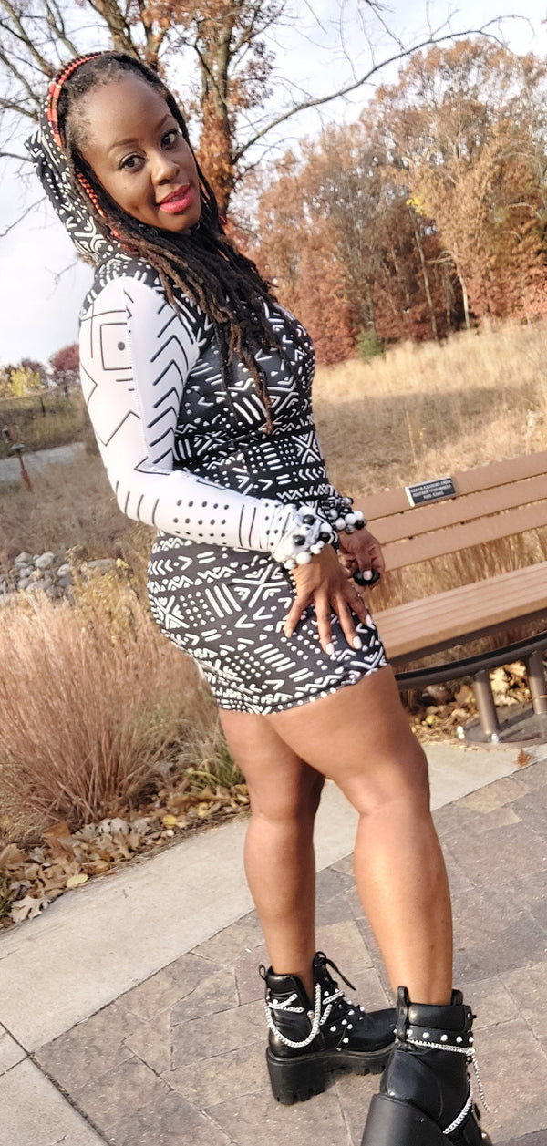 Hooded Expressions - long sleeved short skirt